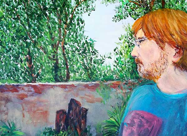 Beatriz Luna - Nico en su terraza. Acrílico s/tela. 50 x 60 cm. 2020